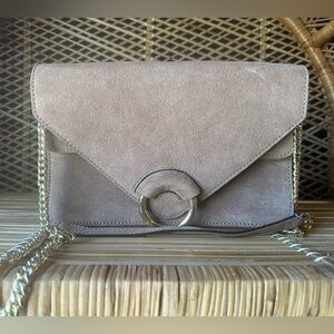 Banana Republic Double Flap Suede Leather Crossbody Bag with Gold Hardware -GUC